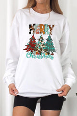 UL240-E3200 Merry Christmas Trees Graphic Long Sleeve Tee $13.75