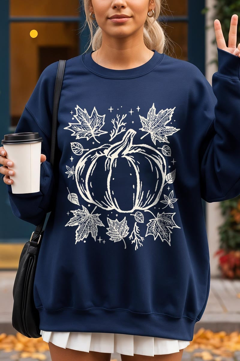 UL180P-E3162 Fall Pumpkin Graphic Plus Sweatshirt $25