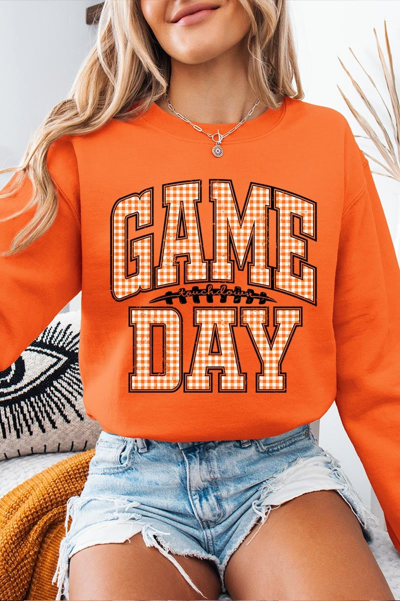UL180-E3129 Orange Gingham Game Day Graphic Sweatshirt $20
