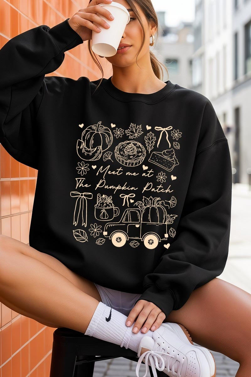 UL180-E3163 Pumpkin Patch Doodle Graphic Sweatshirt $20