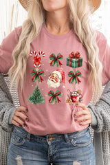 US3001P-E3217 Santa Gifts & Bows Christmas Graphic Plus Tee $16