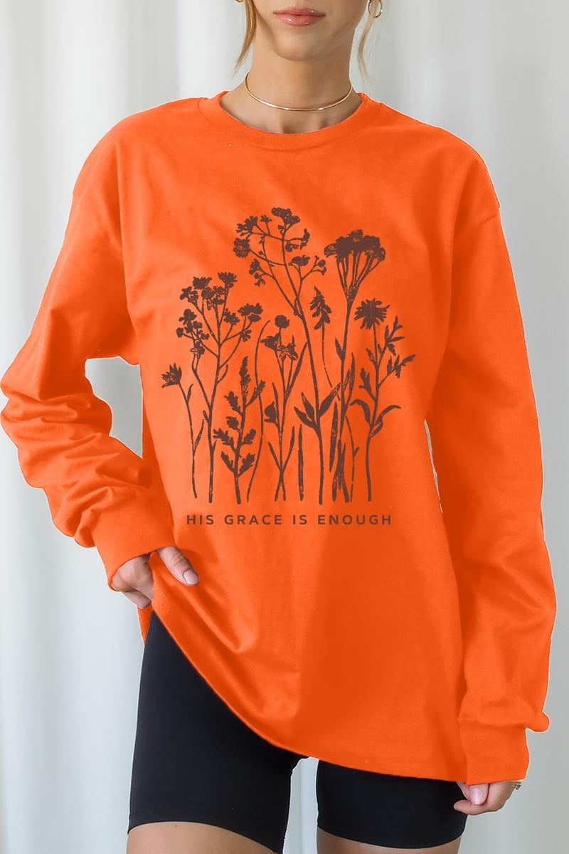 UL240-E3146 Christian Wildflower Graphic Long Sleeve Tee $13.75