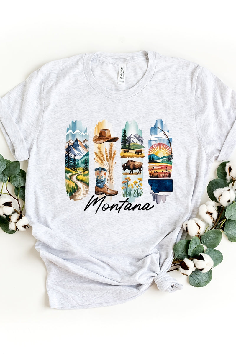 US3001-E3061MT Montana State Brushstroke Graphic Tee $12.5