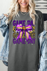 5000P-E3092 Purple Yellow Football Bow Plus Heavy Cotton Tee $12.75