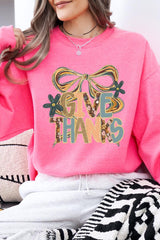 UL180P-E3154 Give Thanks Bow Graphic Plus Sweatshirt $25
