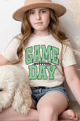 US3001Y-E3128Z Green Gingham Game Day Kids Graphic Tee $11
