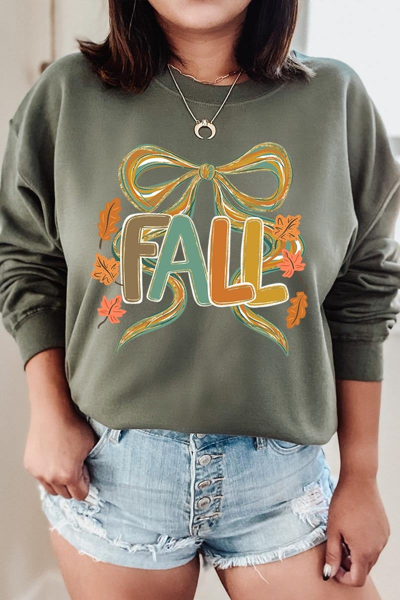 UL180P-E3121 Fall Brushstroke Bow Graphic Plus Sweatshirt $25