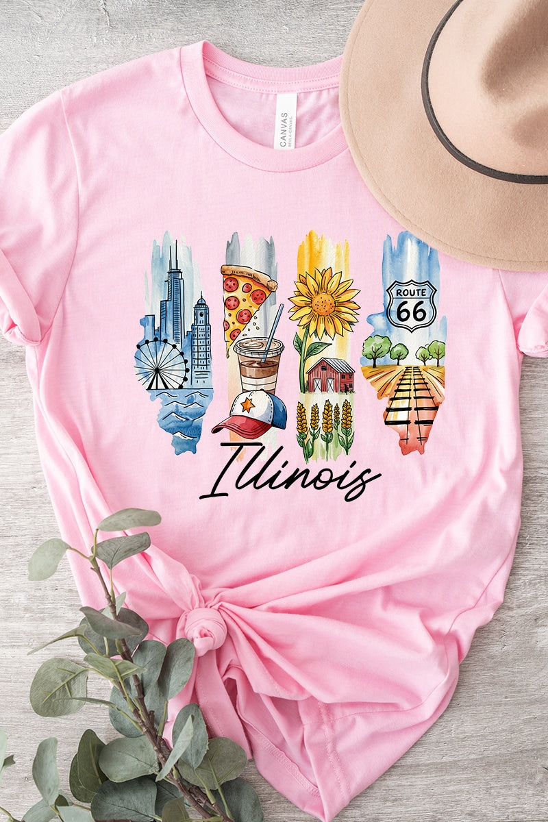 US3001P-E3061IL Illinois State Brushstroke Graphic Plus Tee $16