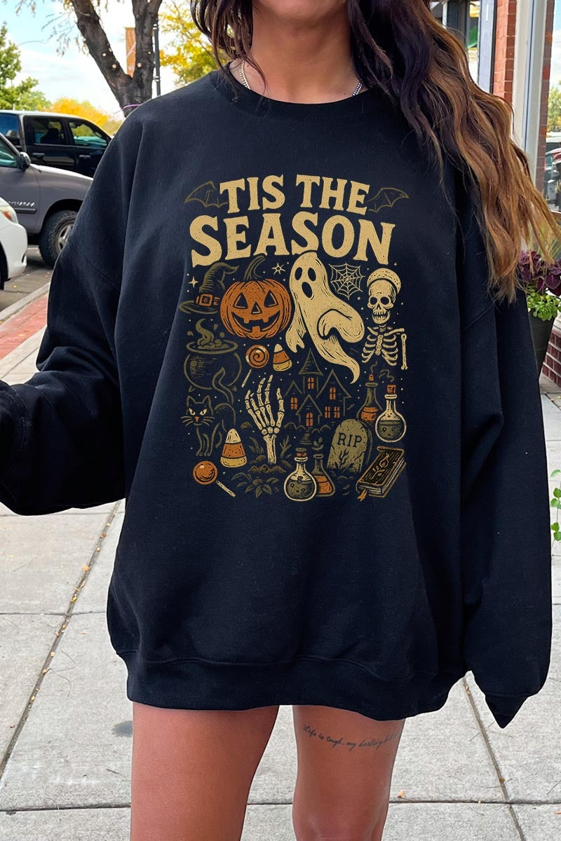 UL180P-E3125 Tis The Season Halloween Graphic Plus Sweatshirt $25