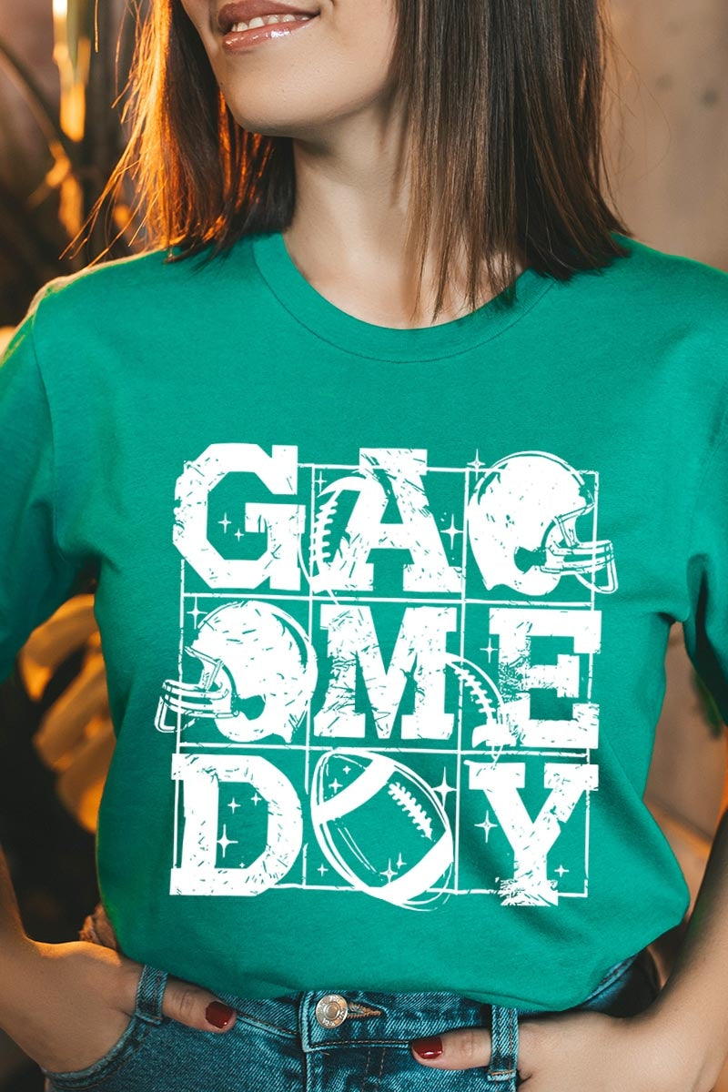 US3001-E3073 Distressed Game Day Graphic Tee $12.5