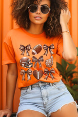 US3001-E3054 Cute Football and Bow Graphic Tee $12.5