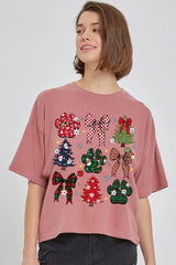 CTS-E3195 Christmas Bow Paw Graphic Relaxed Crop Top $11