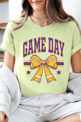 US3001-E3063 Purple Game Day Football Bow Graphic Tee $12.5