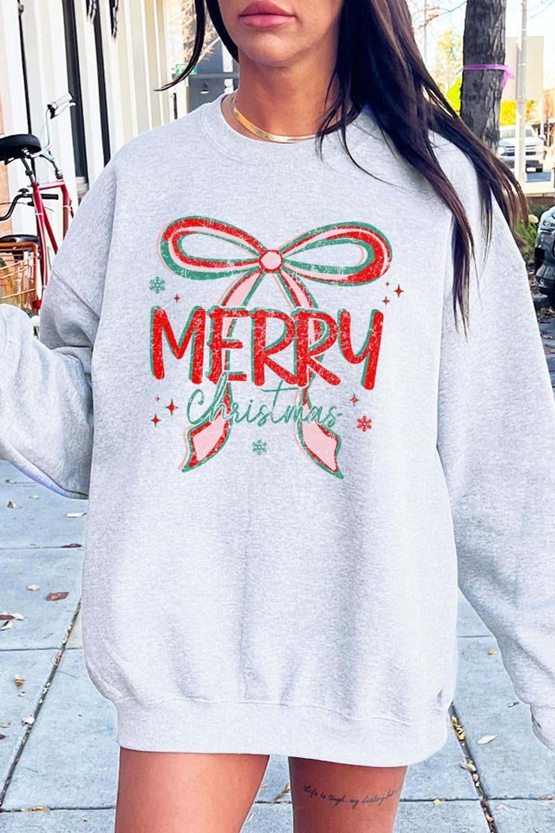 UL180P-E3197 Merry Christmas Bow Graphic Plus Sweatshirt $25