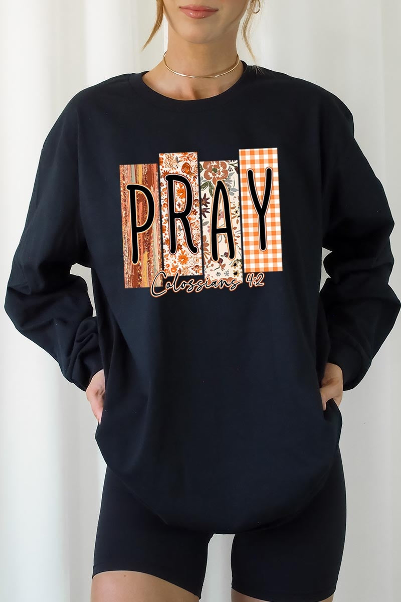 UL240P-E3166 Pray Fall Christian Graphic Plus Long Sleeve Tee $17