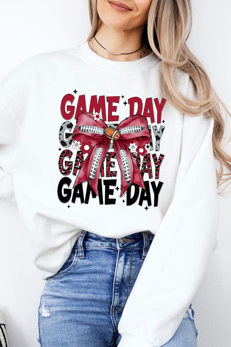 UL180P-E3093 Red Silver Football Game Day Bow Plus Sweatshirt $25