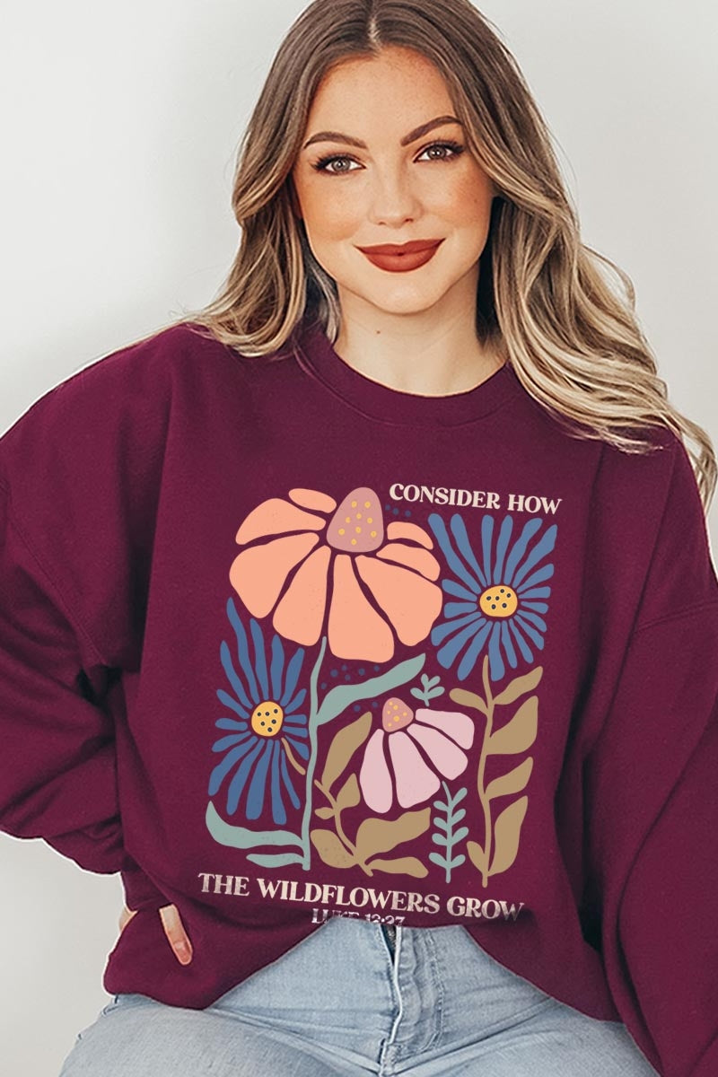 UL180-E3067 Consider the Wildflowers Graphic Sweatshirt $20