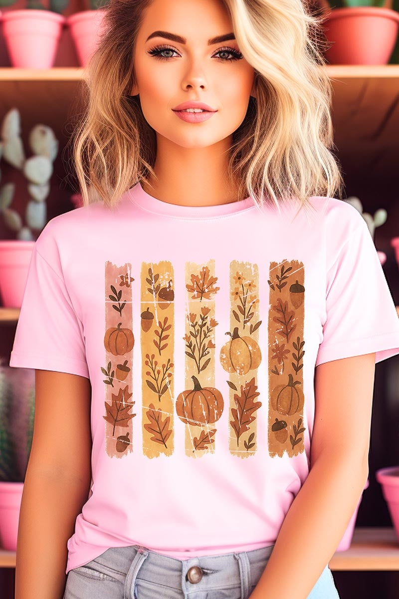 US3001P-E3110 Brushstroke Boho Fall Graphic Plus Tee $16
