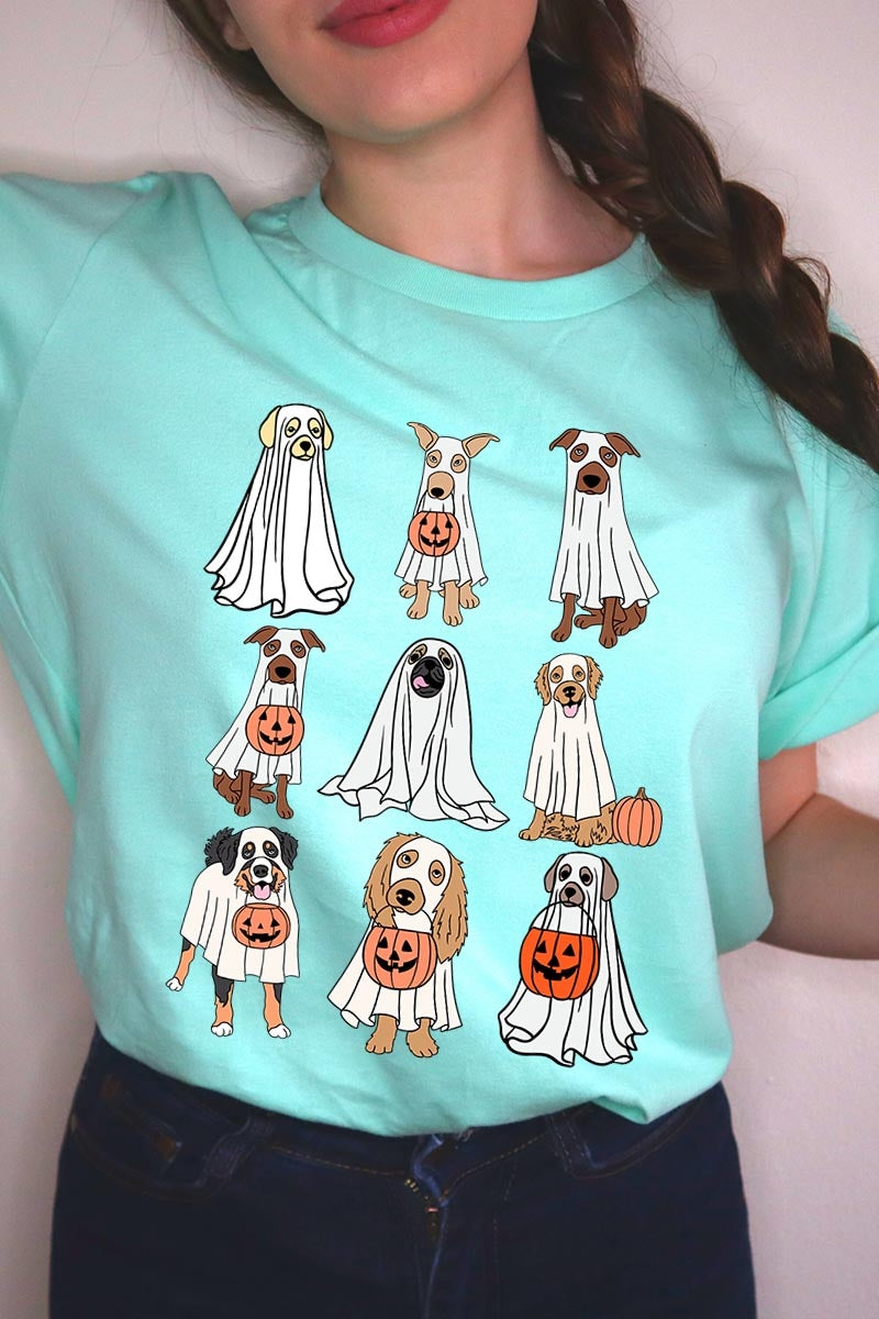 US3001-E3106 Halloween Ghost Dog Graphic Tee $12.5