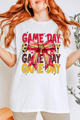 5000P-E3091 Red Yellow Football Bow Plus Heavy Cotton Tee $12.75