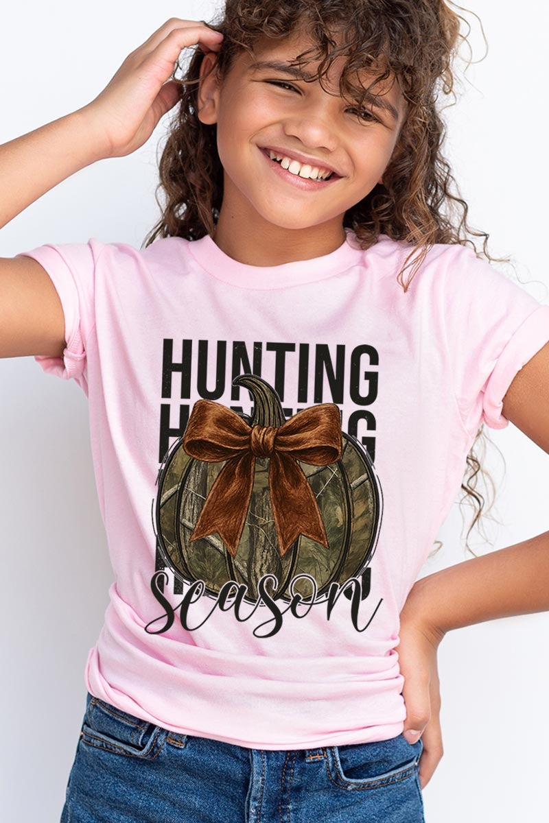 US3001Y-E3190Z Hunting Pumpkin Bow Kids Graphic Tee $11