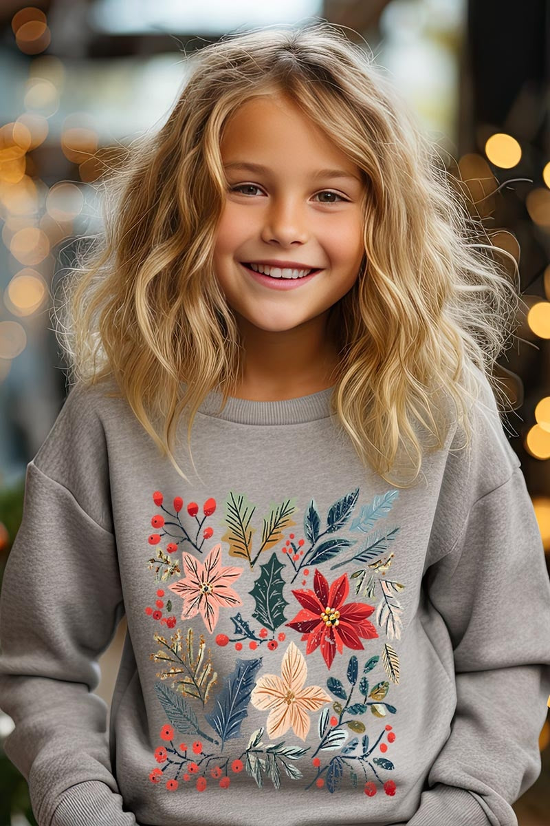 UL180B-E3186Z Floral Christmas Kids Graphic Sweatshirt $20