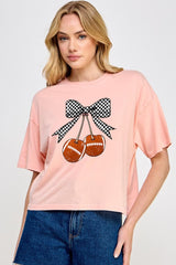 CTS-E3055 Football Cherries Graphic Relaxed Crop Top $10.5
