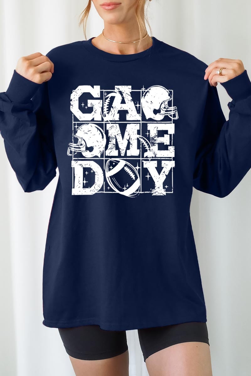 UL240-E3073 Distressed Game Day Graphic Long Sleeve Tee $13.75