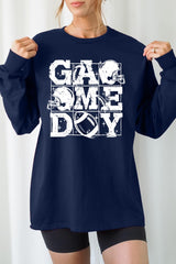UL240P-E3073 Distressed Game Day Graphic Plus Long Sleeve Tee $17