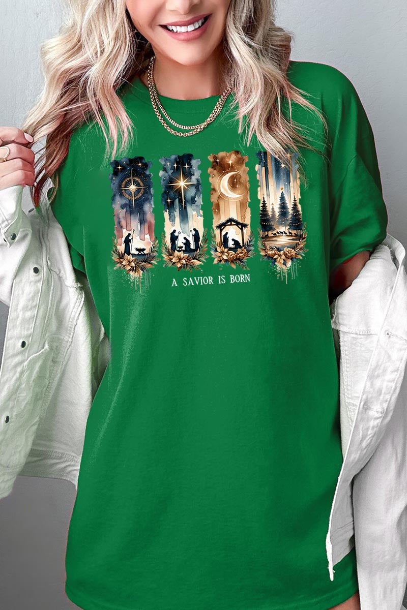 5000-E3204 Savior Is Born Nativity Graphic Heavy Cotton Tee $9