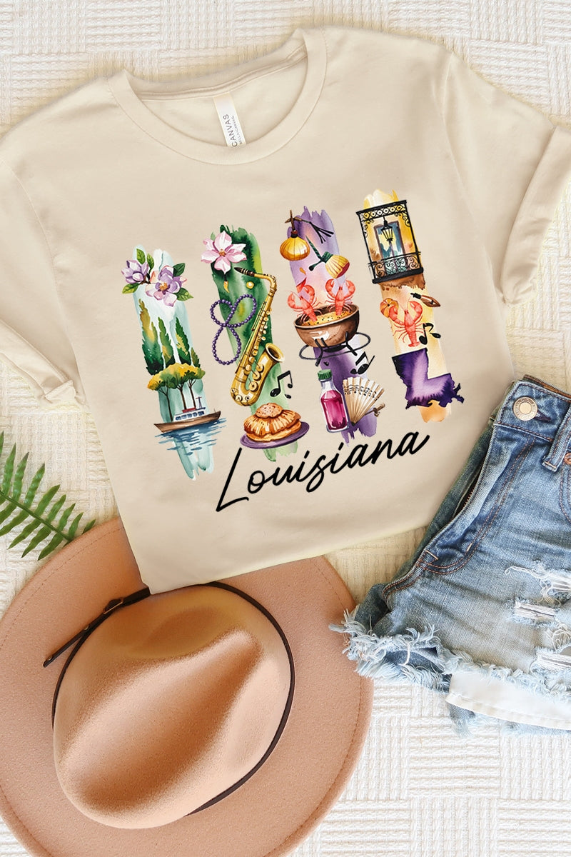US3001P-E3061LA Louisiana State Brushstroke Graphic Plus Tee $16