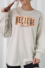 UL240P-E3167 Believe Fall Christian Graphic Plus Long Sleeve Tee $17