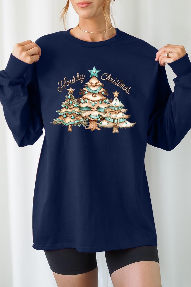UL240-E3185 Howdy Christmas Graphic Long Sleeve Tee $13.75