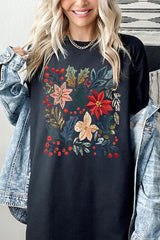 5000-E3186 Floral Christmas Graphic Heavy Cotton Tee $9