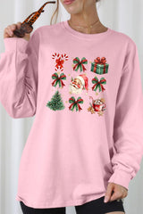 UL240P-E3217 Santa Gifts & Bows Christmas Graphic Plus Long Sleeve Tee $17