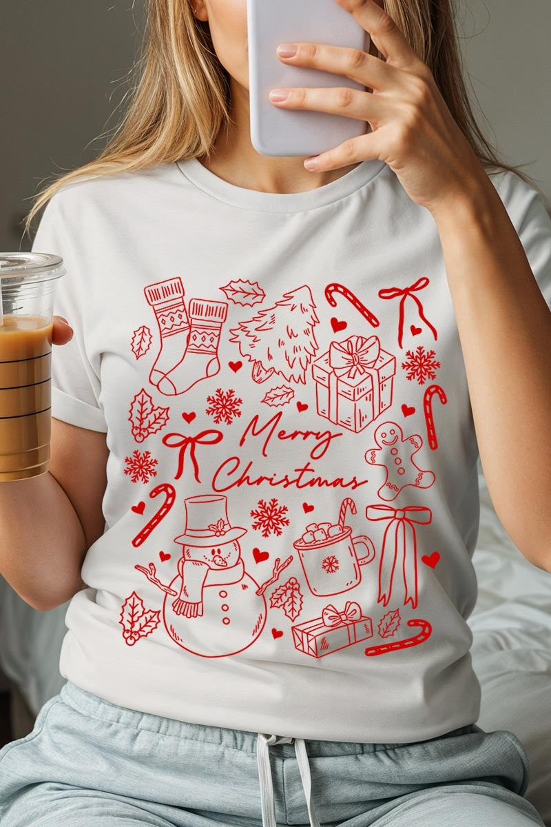 US3001P-E3181 Christmas Doodle Graphic Plus Tee $16