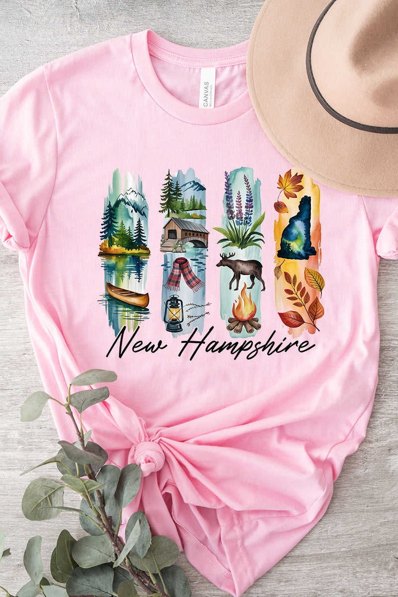 US3001-E3061NH New Hampshire State Brushstroke Graphic Tee $12.5