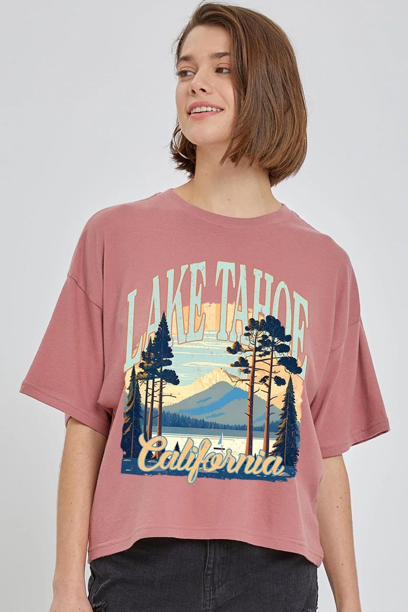 CTS-E3059 Lake Tahoe Graphic Relaxed Crop Top $10.5