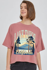 CTS-E3059 Lake Tahoe Graphic Relaxed Crop Top $10.5