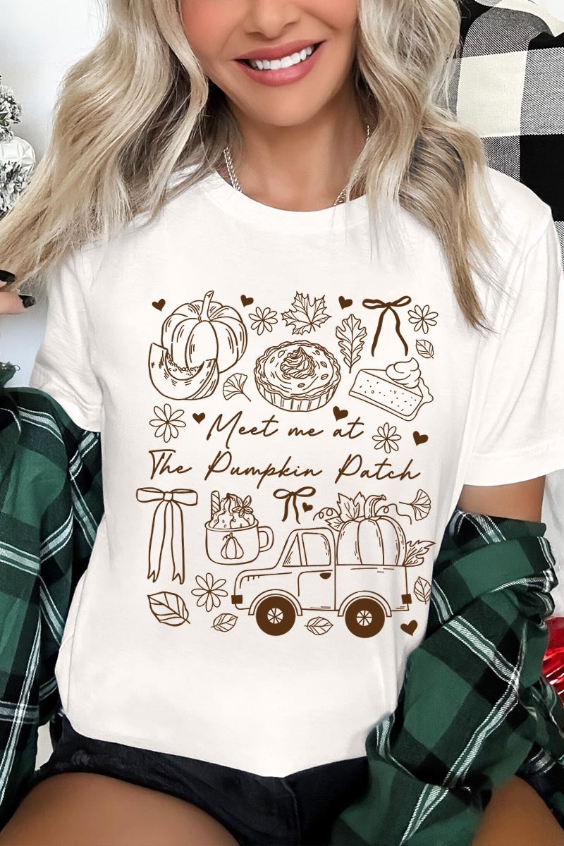 US3001P-E3163 Pumpkin Patch Doodle Graphic Plus Tee $16