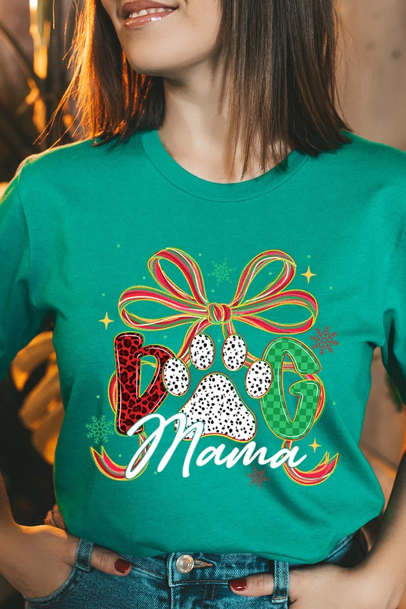 US3001-E3194 Dog Mama Christmas Paw Graphic Tee $12.5