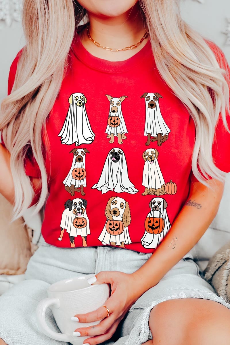 US3001P-E3106 Halloween Ghost Dog Graphic Plus Tee $16