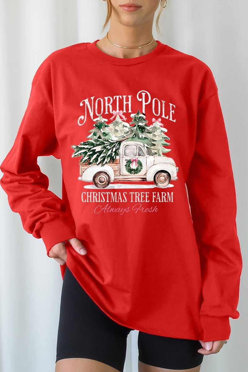 UL240P-E3174 North Pole Christmas Graphic Plus Long Sleeve Tee $17