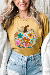 US3001-E3118 Floral Pumpkin Graphic Tee $12.5