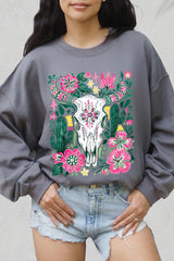 UL180-E3086 Western Floral Cow Skull Graphic Sweatshirt $20