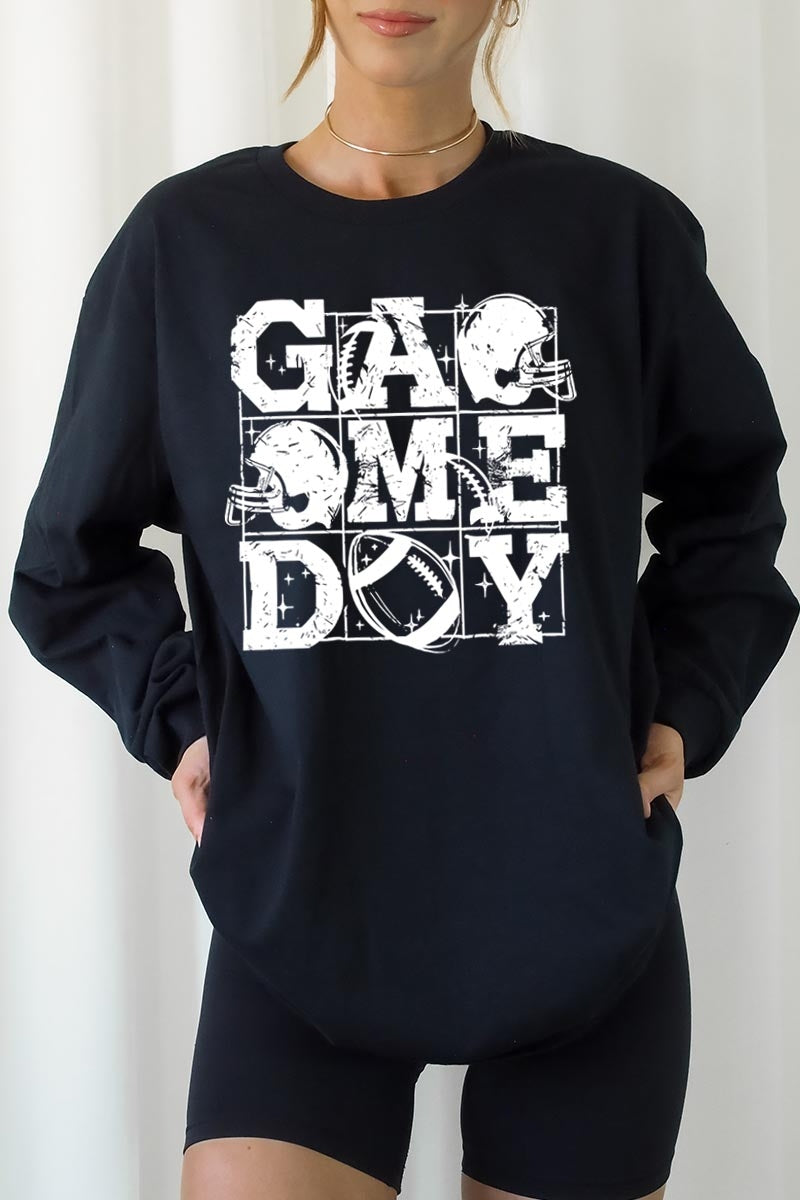UL240-E3073 Distressed Game Day Graphic Long Sleeve Tee $13.75