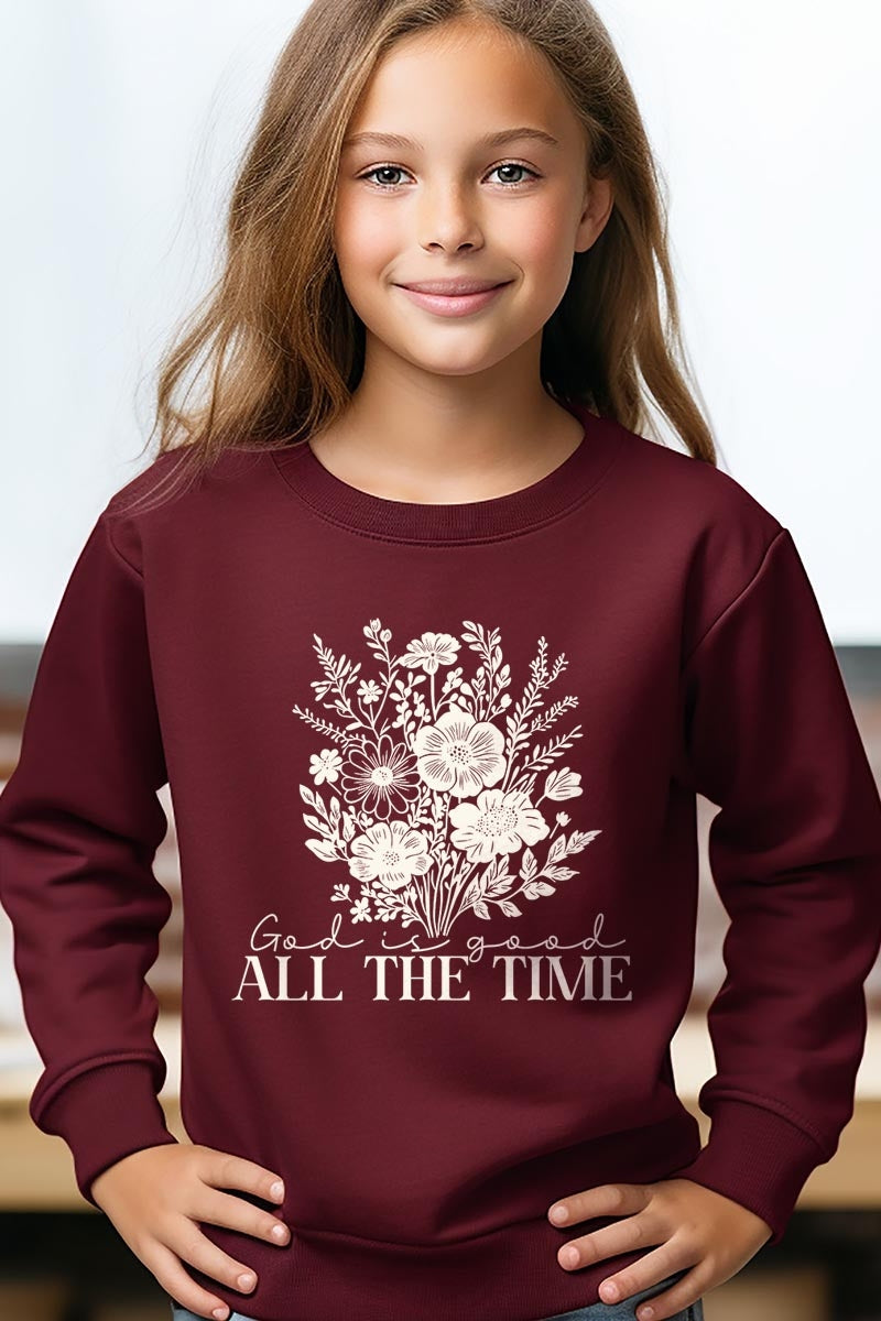 UL180B-E3116Z God Is Good Floral Kids Graphic Sweatshirt $20