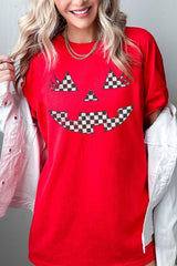5000P-E3149 Checker Pumpkin Face Graphic Plus Heavy Cotton Tee $12.75