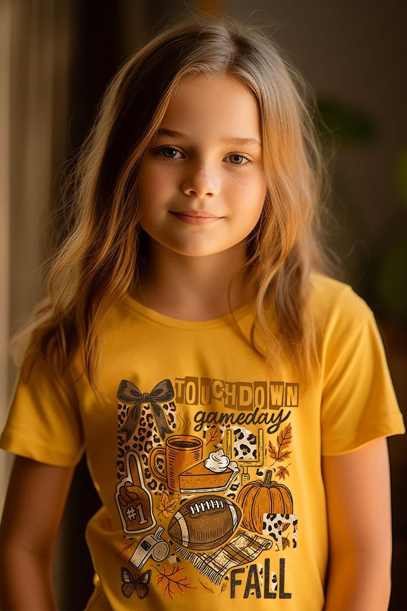 US3001Y-E3134Z Fall Football Collage Kids Graphic Tee $11