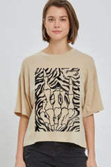CTS-E3177 Skeleton Hands Zebra Graphic Relaxed Crop Top $11